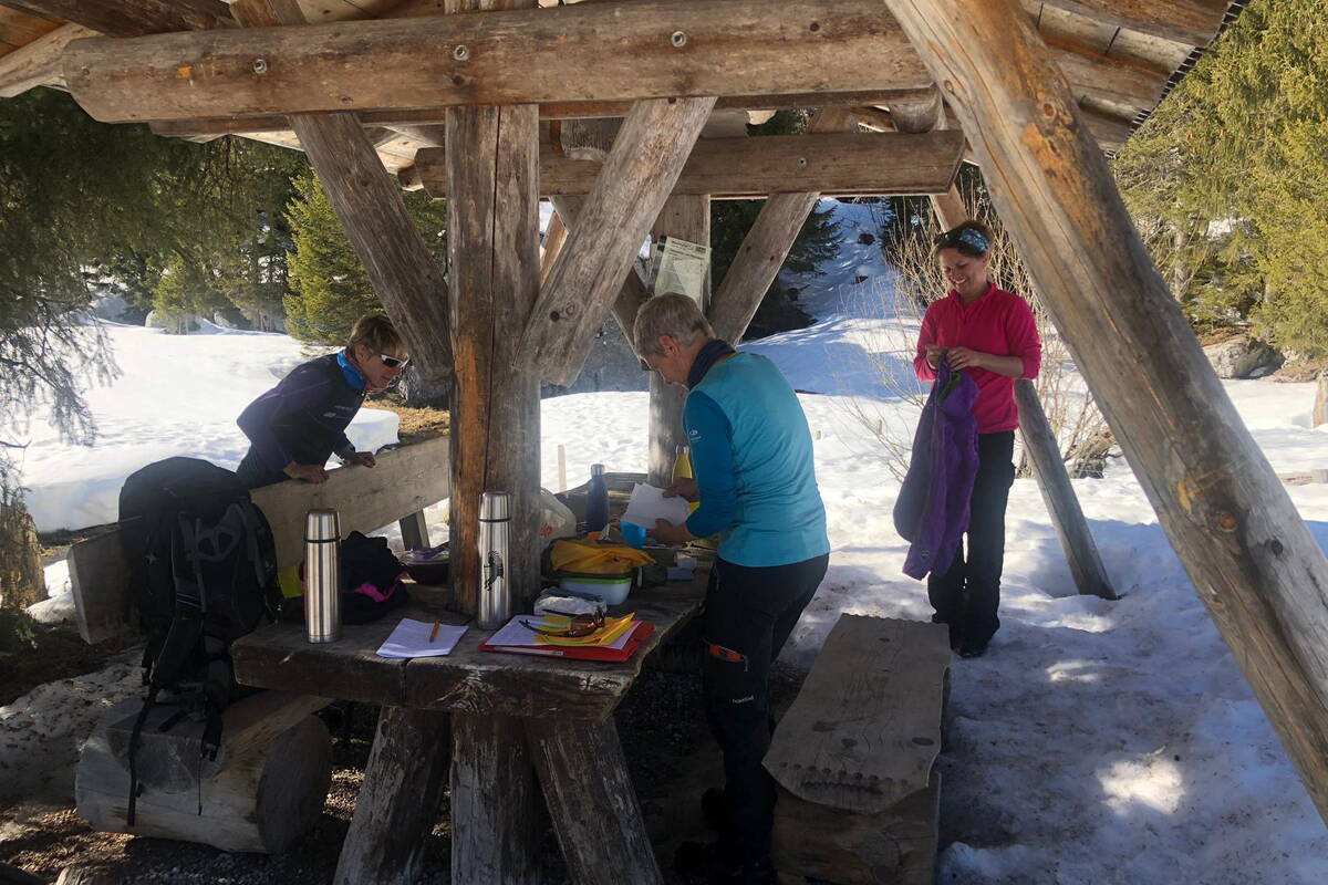 Büro-Team von berg-welt auf Schneeschuhen im Diemtigtal