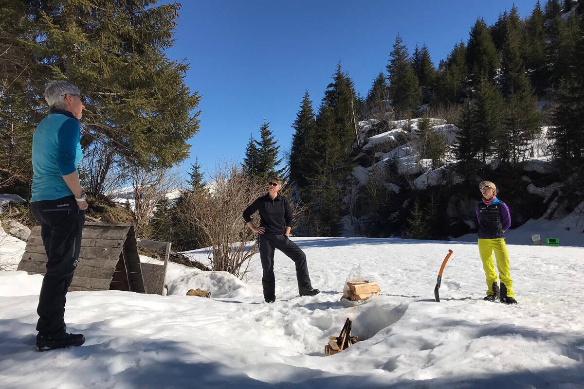 Büro-Team von berg-welt auf Schneeschuhen im Diemtigtal